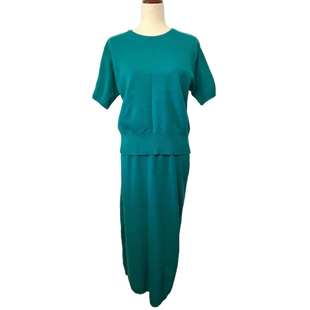 NWT Vtg American Knitworks 100% Cotton 4pc Lot Dress Skirt Cardigan Top Green Lg